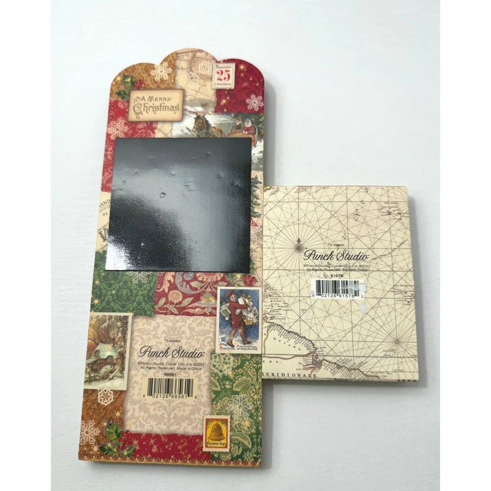 Punch Studio Christmas Notepad Set Red Gold Victorian Santa